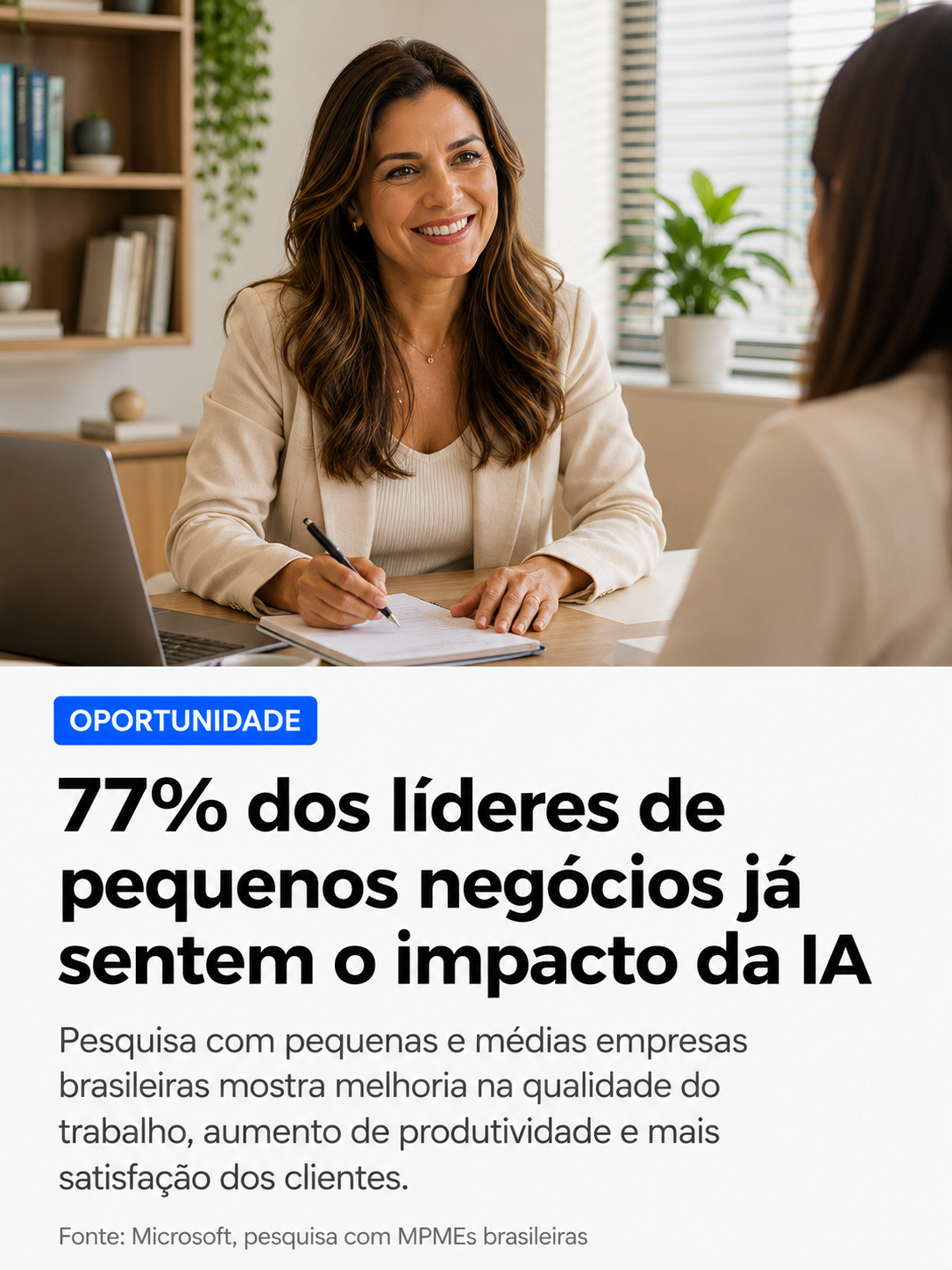 77% dos líderes de pequenos negócios já sentem o impacto da IA — Microsoft (MPMEs brasileiras)